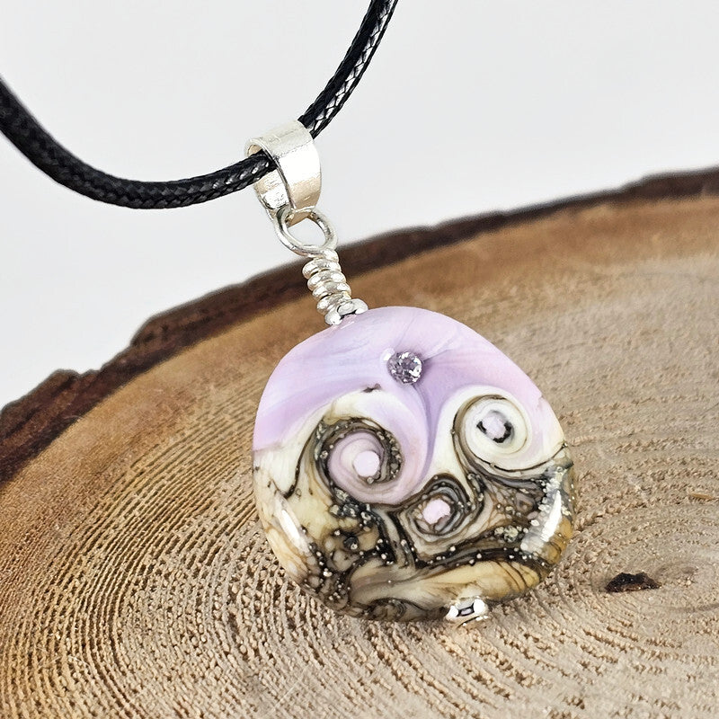 Hope small - Soft Pink Glass Pendant with Cubic Zirconia - Artisan Lampwork Jewelrly for Hope