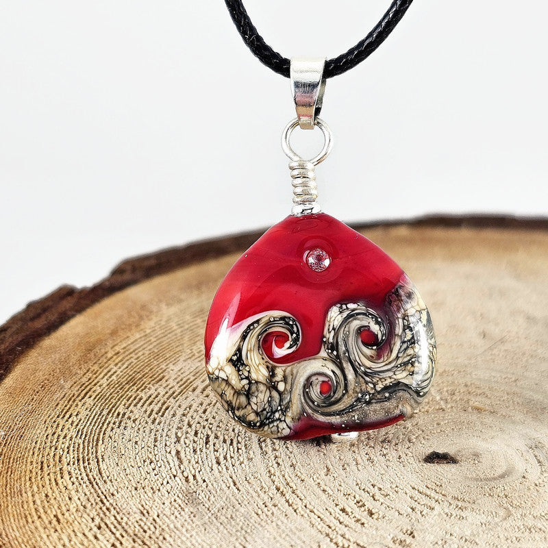 Hope small - Ruby Red Glass Pendant with CZ Sparkle - Handmade Lampwork Statement Piece