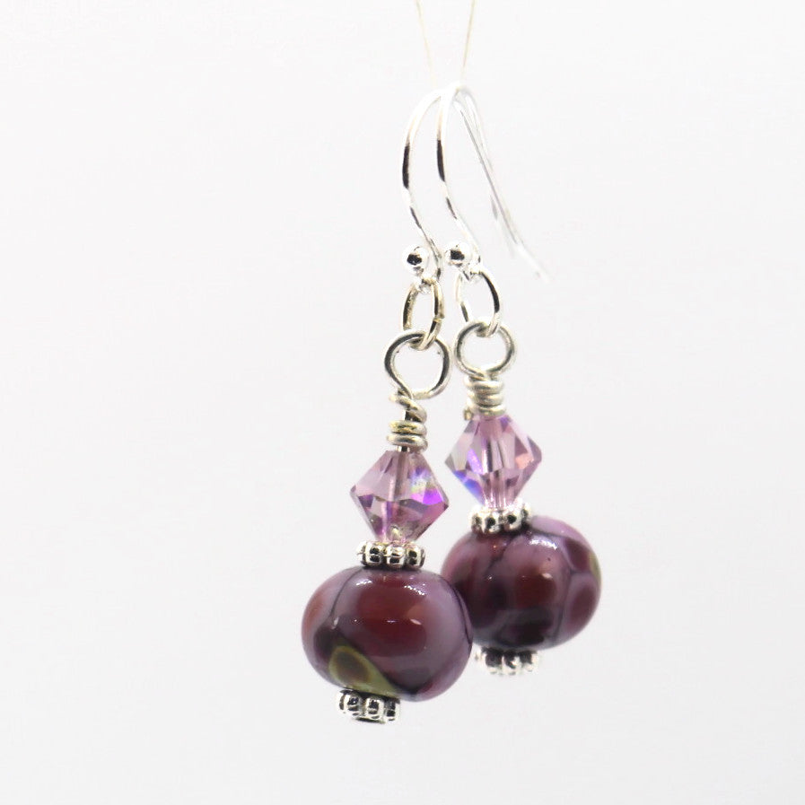 Plum Twilight Glass Bead Earrings – Handmade Lampwork Jewelry