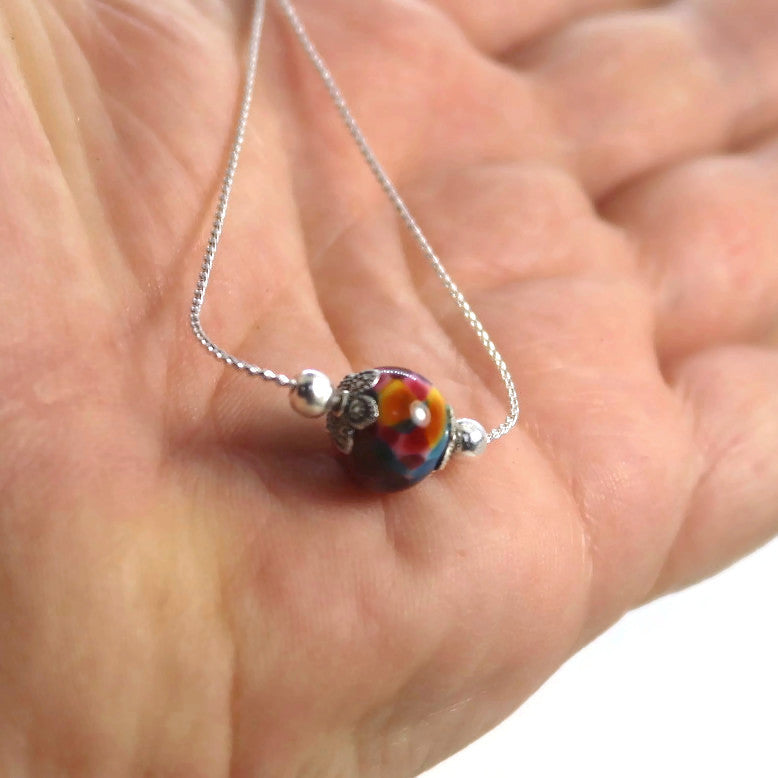 Rainbow Joy Glass Bead Silver Bracelet – Heart & Arrow Clasp