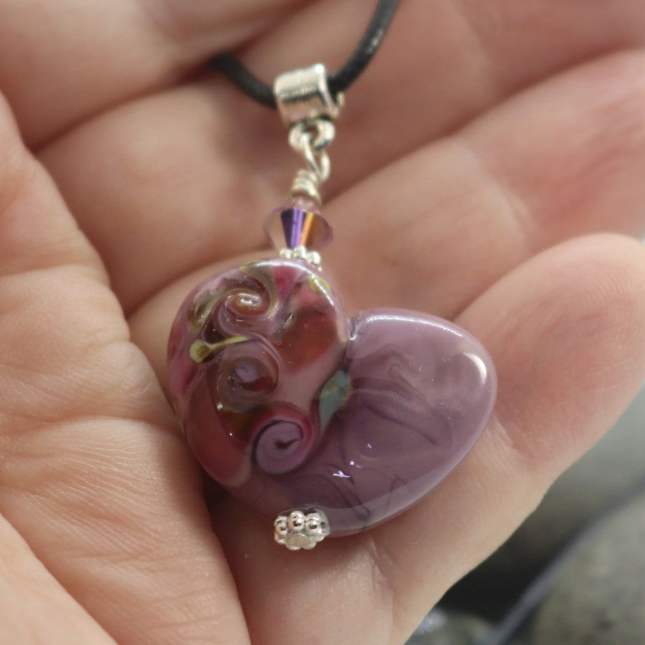Plum Twilight Heart – Glass Pendant Necklace