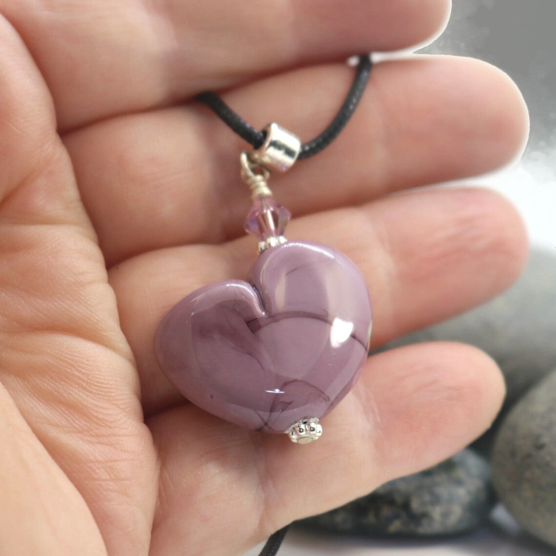 Plum Twilight Heart – Glass Pendant Necklace