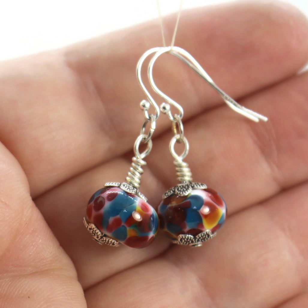 Rainbow Joy Glass Bead Earrings – Sterling Silver Hooks