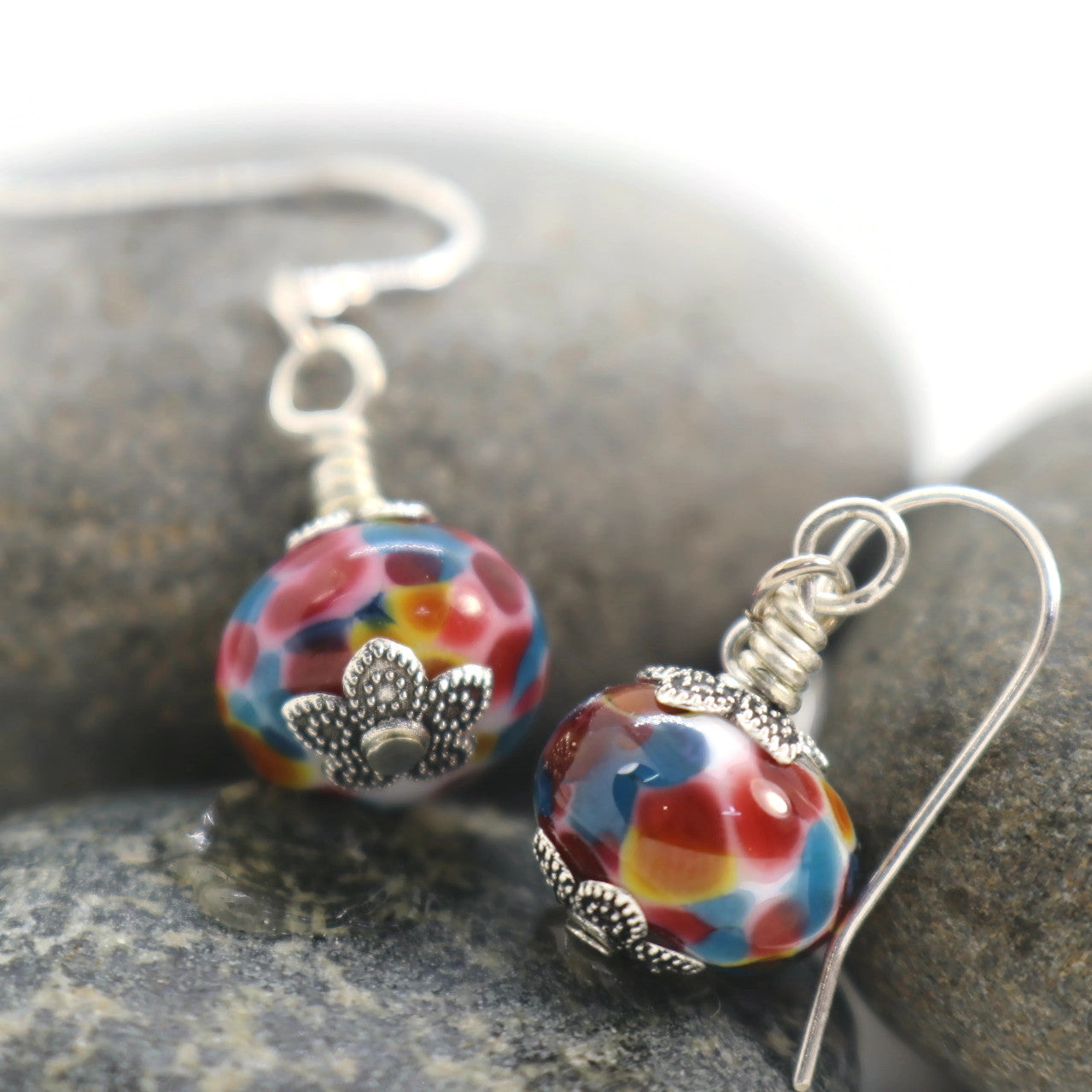 Rainbow Joy Glass Bead Earrings – Sterling Silver Hooks