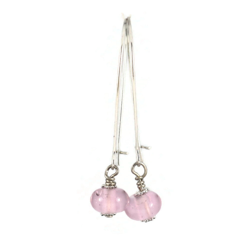 Handmade Pink Lampwork Glass Earrings – Soft Rose Beads – Silver plated
