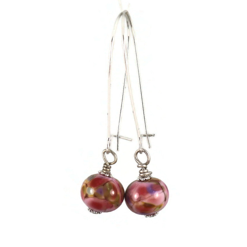 Handmade Rose Pink Lampwork Earrings, Silver plated