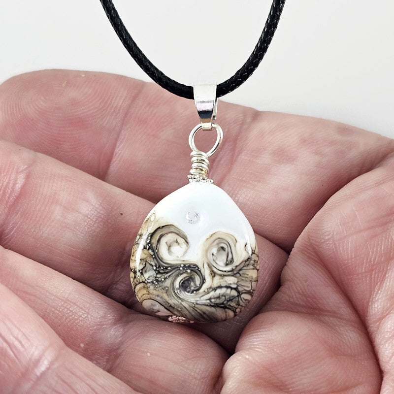 Hope small - Opaque White Glass Pendant with Cubic Zirconia - Minimalist Lampwork Jewelry