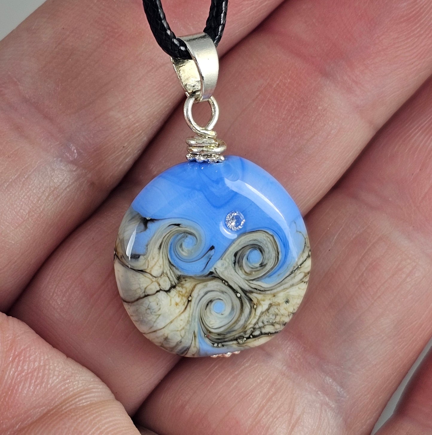 Hope small - Sky Blue Glass Pendant with CZ Sparkle - Unique Handmade ampwork Jewelry