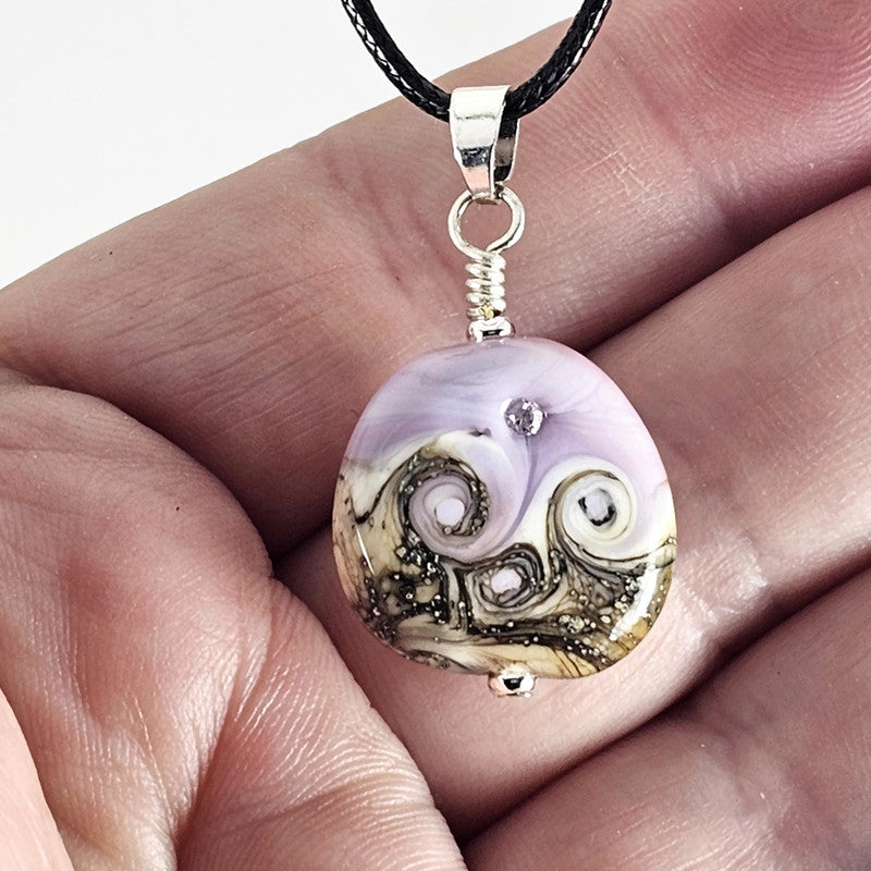 Hope small - Soft Pink Glass Pendant with Cubic Zirconia - Artisan Lampwork Jewelrly for Hope