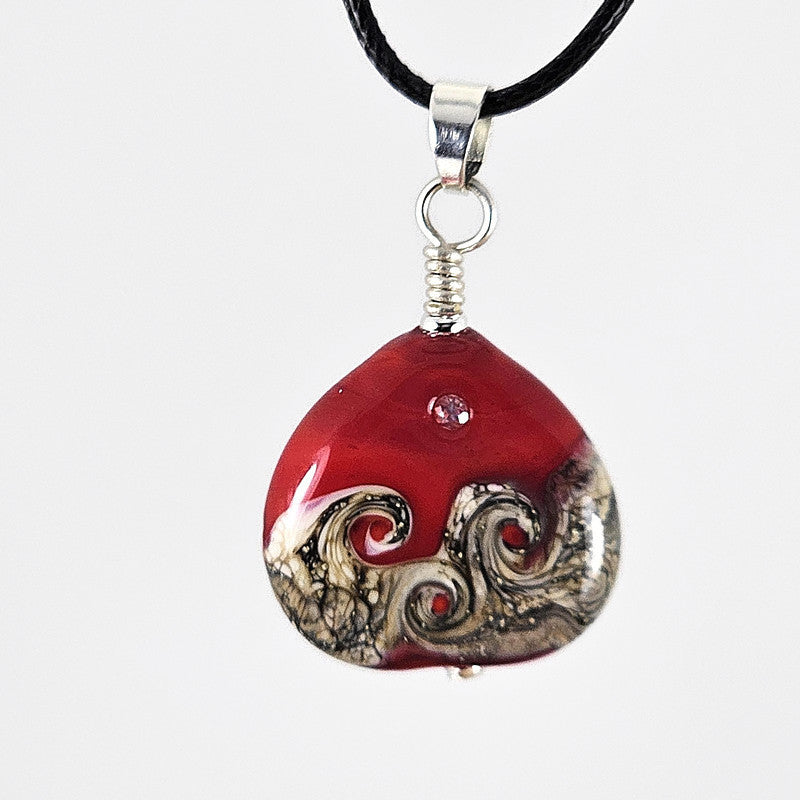 Hope small - Ruby Red Glass Pendant with CZ Sparkle - Handmade Lampwork Statement Piece
