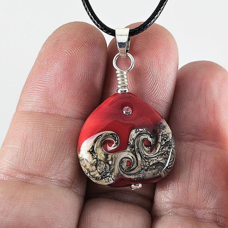 Hope small - Ruby Red Glass Pendant with CZ Sparkle - Handmade Lampwork Statement Piece