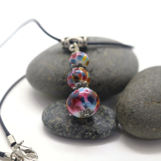 Rainbow Joy Triple Glass Bead Pendant Necklace – Handmade Lampwork Jewelry