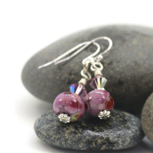 Plum Twilight Glass Bead Earrings – Handmade Lampwork Jewelry
