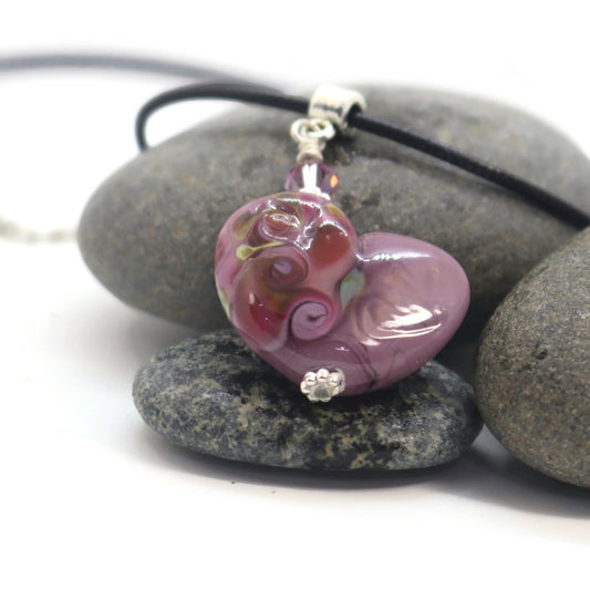Plum Twilight Heart – Glass Pendant Necklace