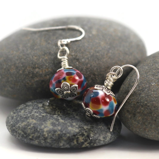 Rainbow Joy Glass Bead Earrings – Sterling Silver Hooks