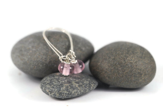 Handmade Pink Lampwork Glass Earrings – Soft Rose Beads – Silver plated
