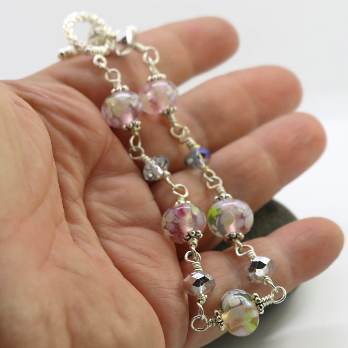 Meadow Bloom Glass Bead Bracelet – Handmade Lampwork Jewelry