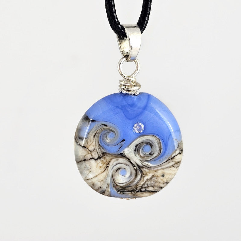 Hope small - Sky Blue Glass Pendant with CZ Sparkle - Unique Handmade ampwork Jewelry