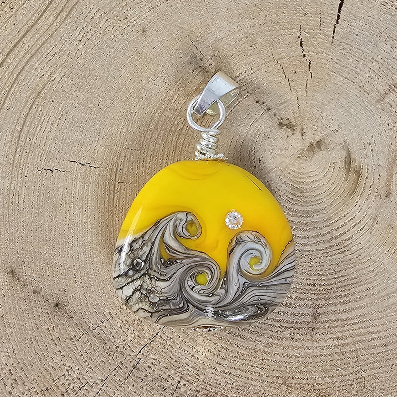 Hope small - Sunny Yellow Glass Pendant with CZ Sparkle - Handmade Lampwork Resilience Gift