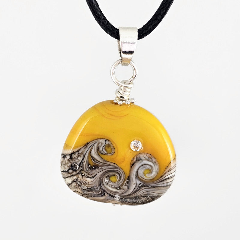 Hope small - Sunny Yellow Glass Pendant with CZ Sparkle - Handmade Lampwork Resilience Gift
