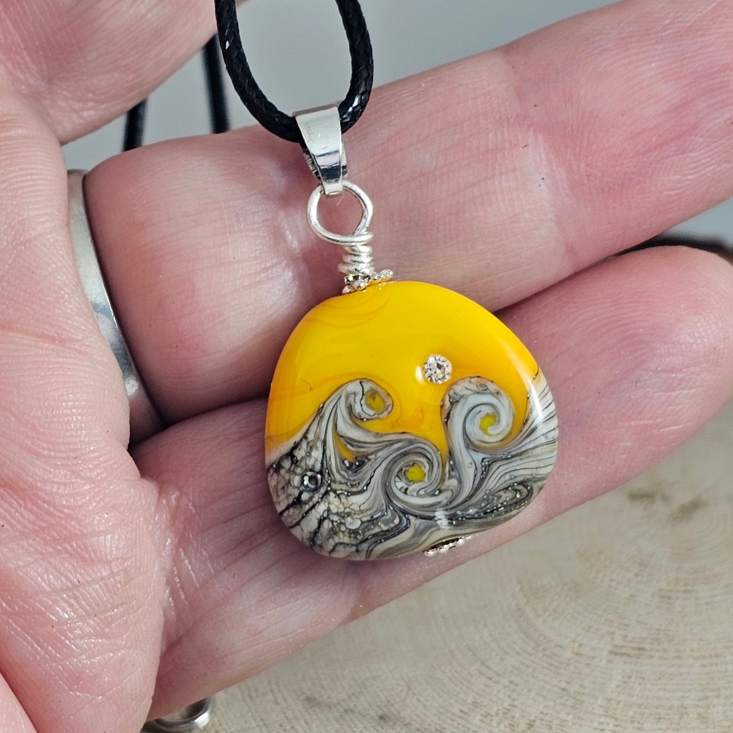 Hope small - Sunny Yellow Glass Pendant with CZ Sparkle - Handmade Lampwork Resilience Gift