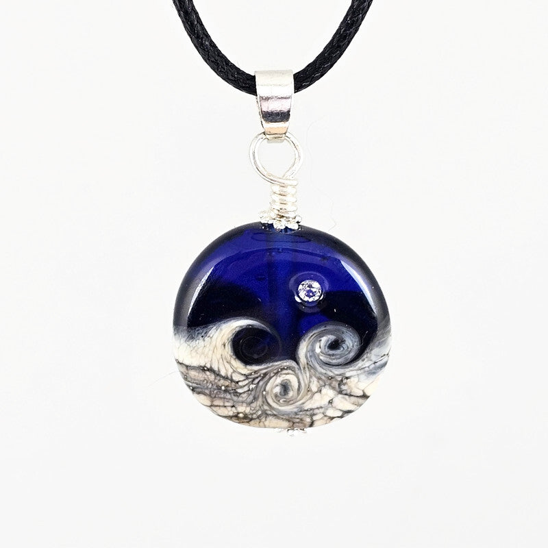 Hope small - Translucent Deep Blue Glass Pendant with CZ - Artisan Lampwork Statement Jewelry
