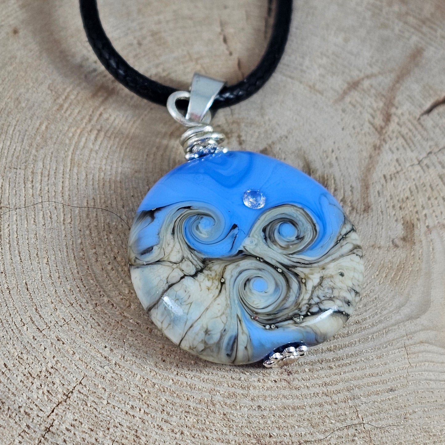 Hope small - Sky Blue Glass Pendant with CZ Sparkle - Unique Handmade ampwork Jewelry