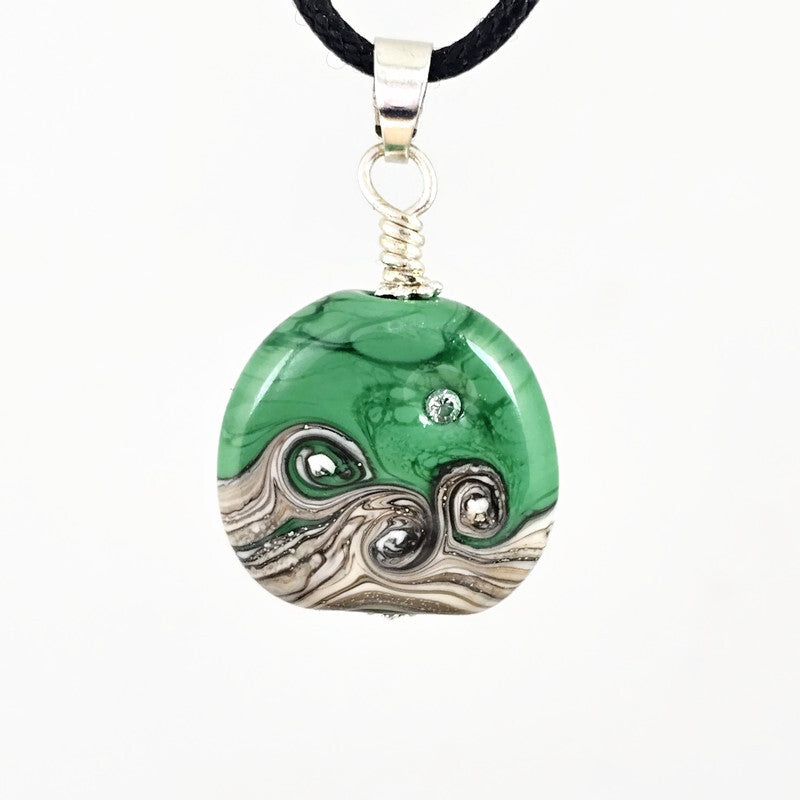 Hope small - Green Glass Pendant with Cubic Zirconia - Handmade Lampwork Strength Gift