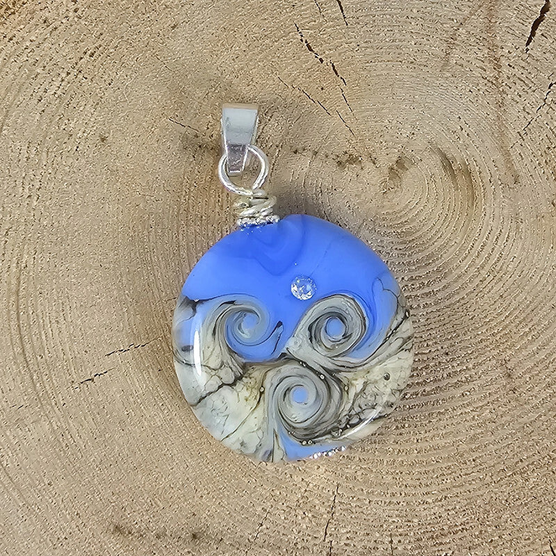 Hope small - Sky Blue Glass Pendant with CZ Sparkle - Unique Handmade ampwork Jewelry