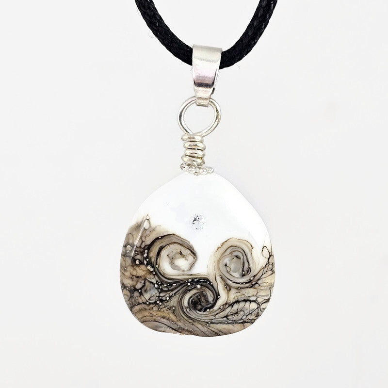 Hope small - Opaque White Glass Pendant with Cubic Zirconia - Minimalist Lampwork Jewelry