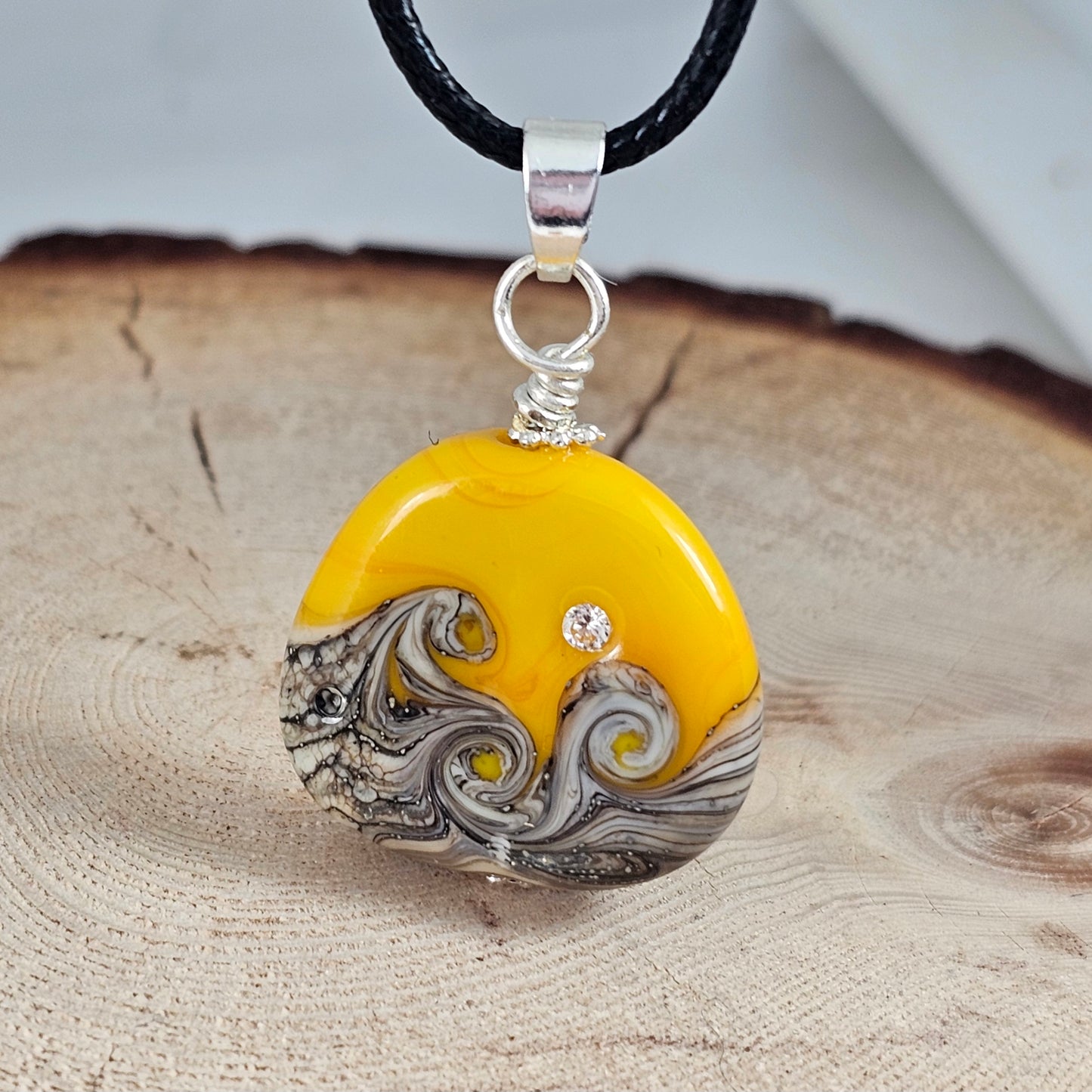 Hope small - Sunny Yellow Glass Pendant with CZ Sparkle - Handmade Lampwork Resilience Gift